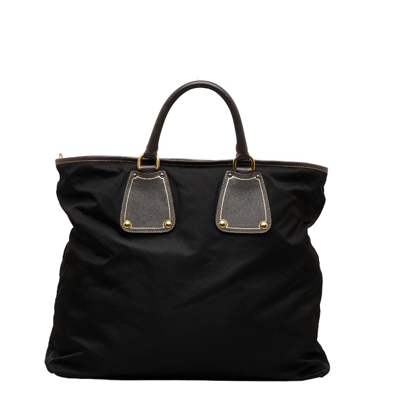 Prada Boston Bag Black Brown Nylon Leather  Prada