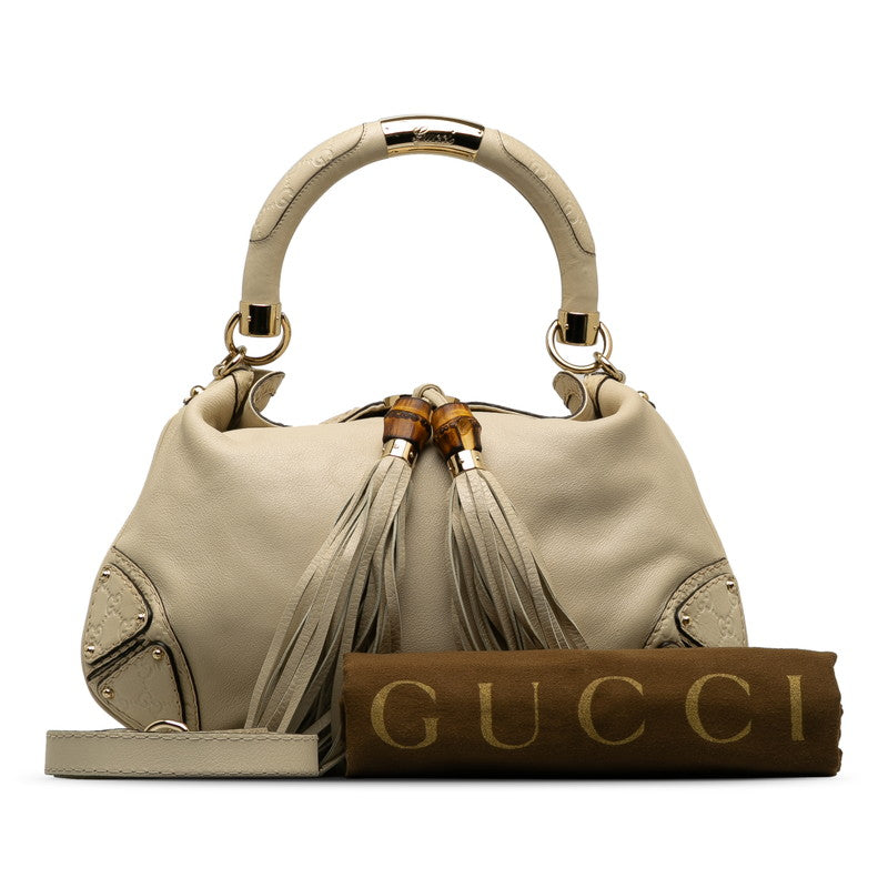 Gucci Bamboo Indy Handbag Shoulder Bag 2WAY 185566 White Leather  Gucci