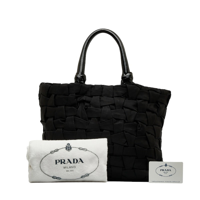 Prada Logo Handbag BN1730 Black Nylon Patent Leather  Prada