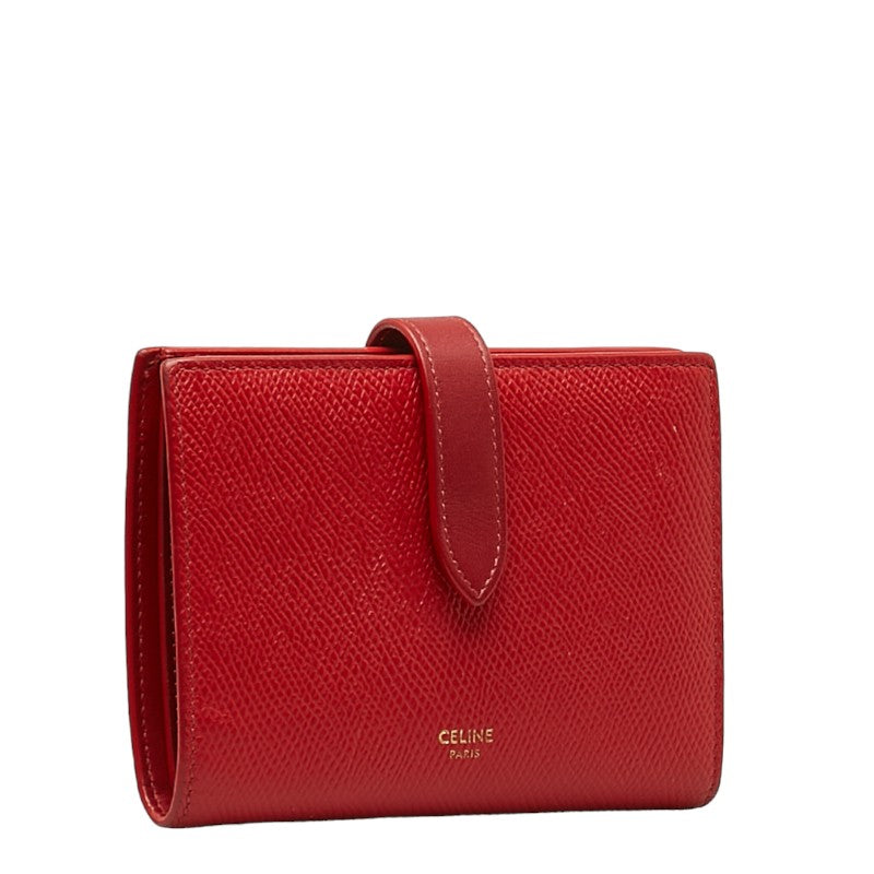 Celine Medium Strap Wallet Two Folded Wallet Red Leather  Celine
