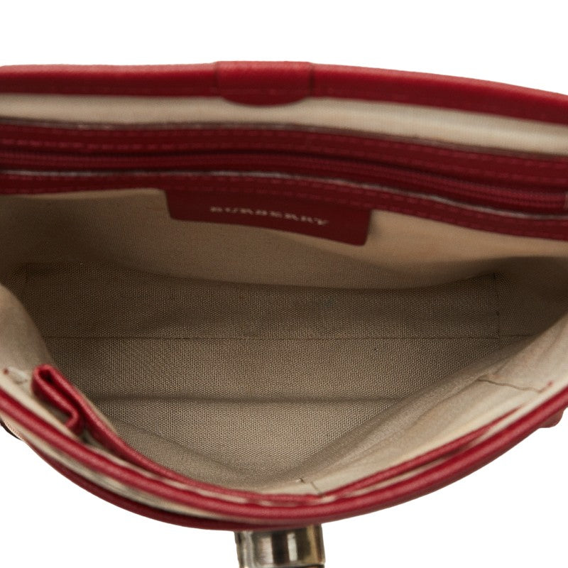 Burberry Noneva Check  Shoulder Bag Beige Red Canvas Leather  BURBERRY