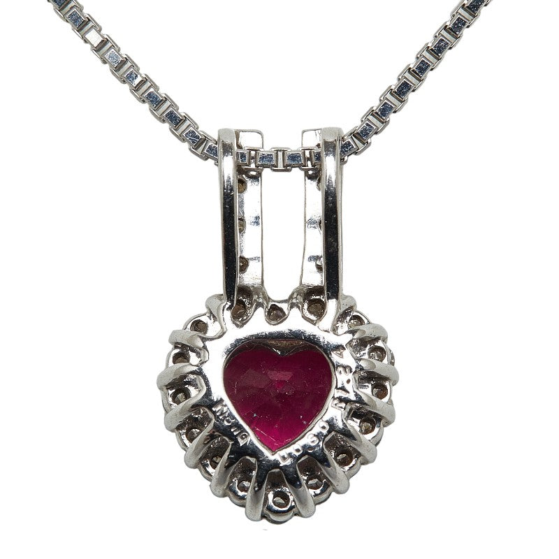 K18WG white gold ru 1.24ct diamond 0.30ct heart motif pendant necklace ladies