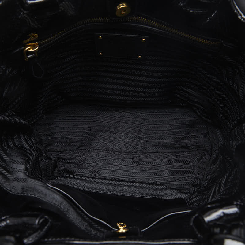 Prada Logo Handbag BN1730 Black Nylon Patent Leather  Prada