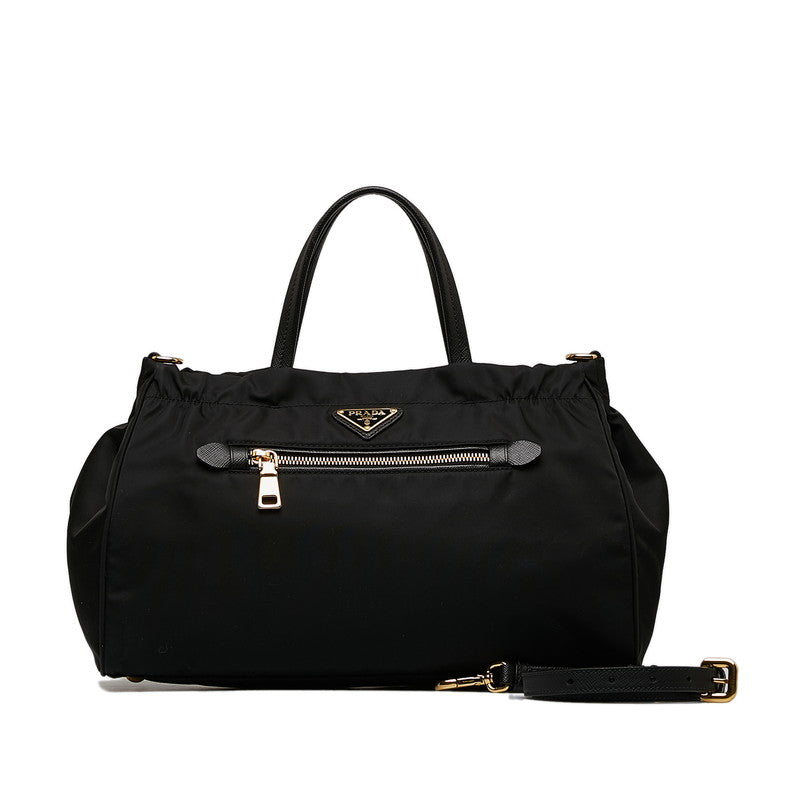 Prada Triangle Logo   Handbag Black Nylon Leather  Prada