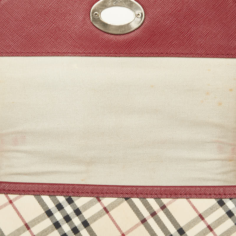 Burberry Noneva Check  Shoulder Bag Beige Red Canvas Leather  BURBERRY