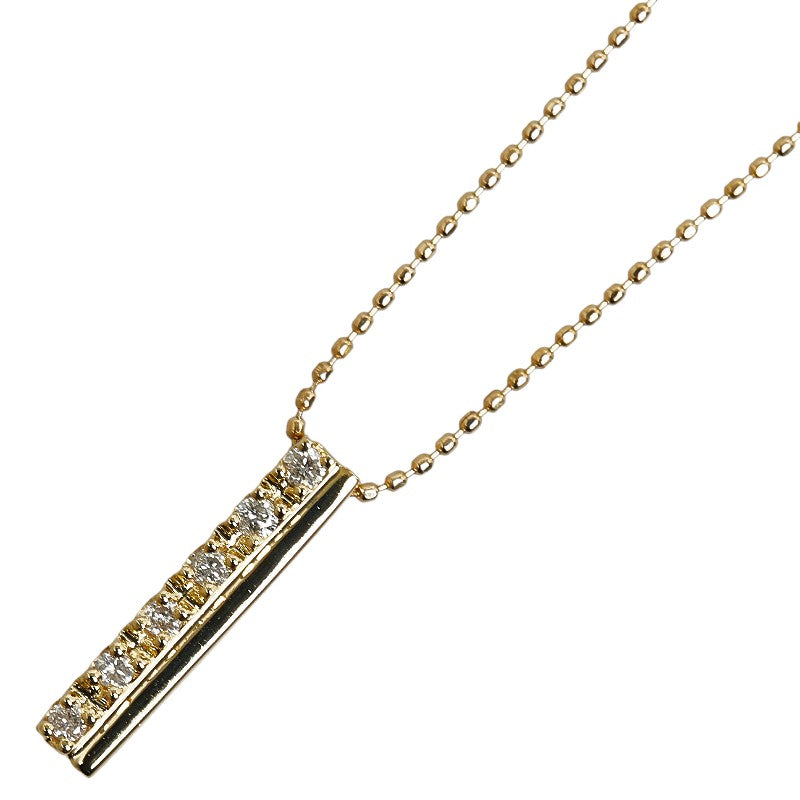K18YG yellow gold diamond 0.13ct plate pendant necklace ladies