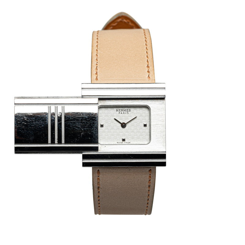 Hermes Grizzard  GL1.510 Quartz White Signboard Stainless Steel Leather  Hermes