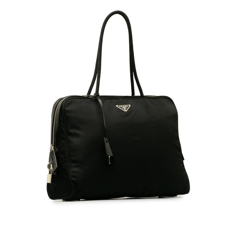 Prada Triangle Logo   Shoulder Bag Black Nylon  Prada
