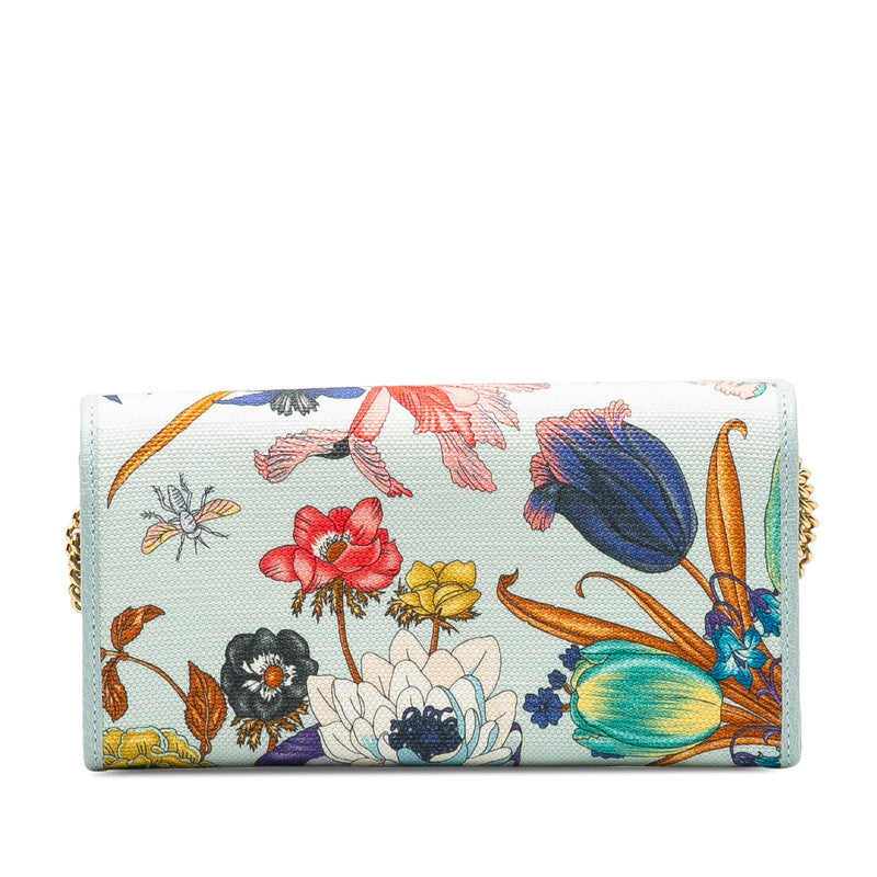 Gucci GG Marmont Flower Print Flower Flower Chain S Wallet 577343 Light Blue Multicolor Canvas Leather  Gucci Gucci