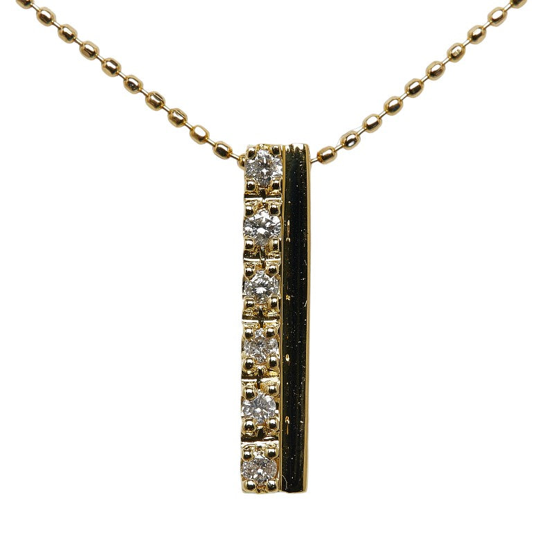 K18YG yellow gold diamond 0.13ct plate pendant necklace ladies