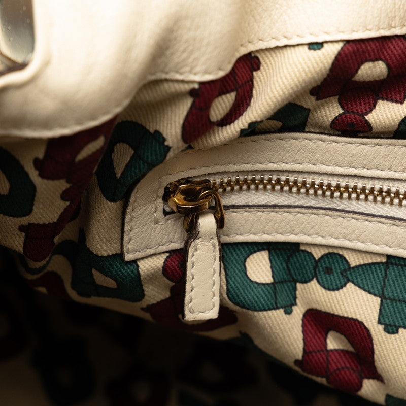 Gucci Bamboo Indy Handbag Shoulder Bag 2WAY 185566 White Leather  Gucci