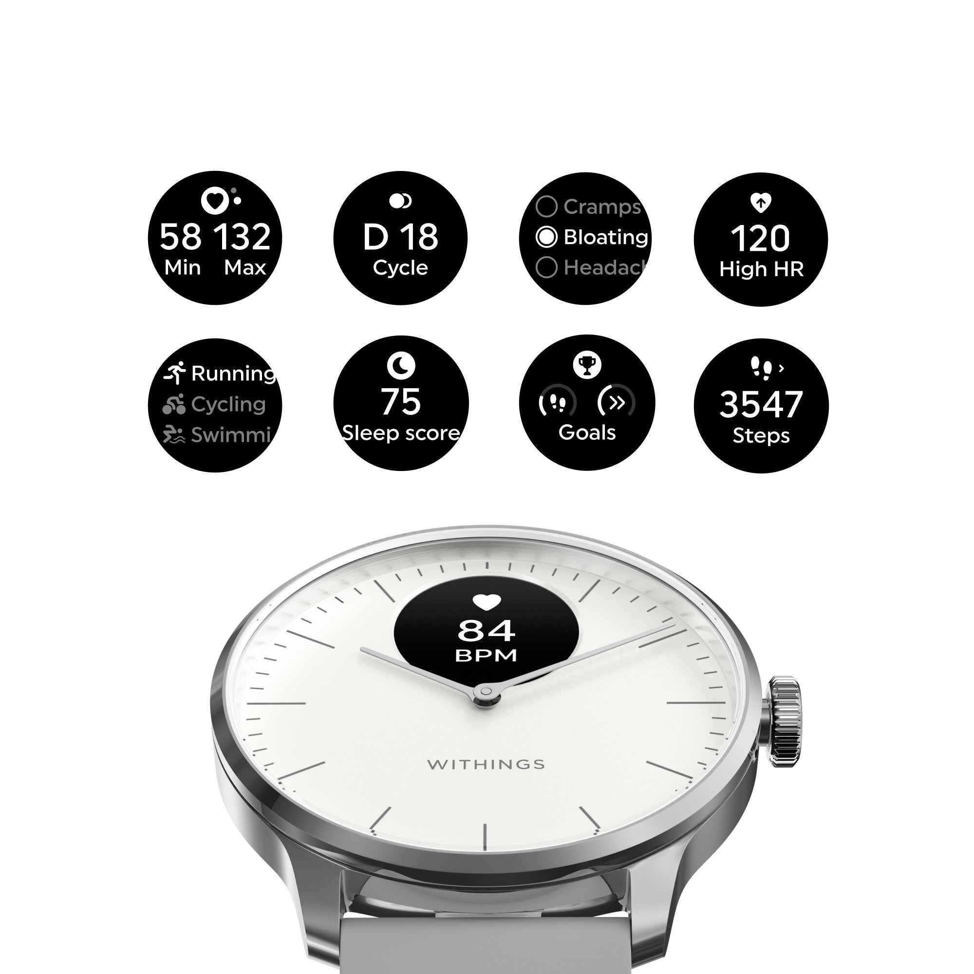 Withings ScanWatch Light Smart Watch, 37mm, White