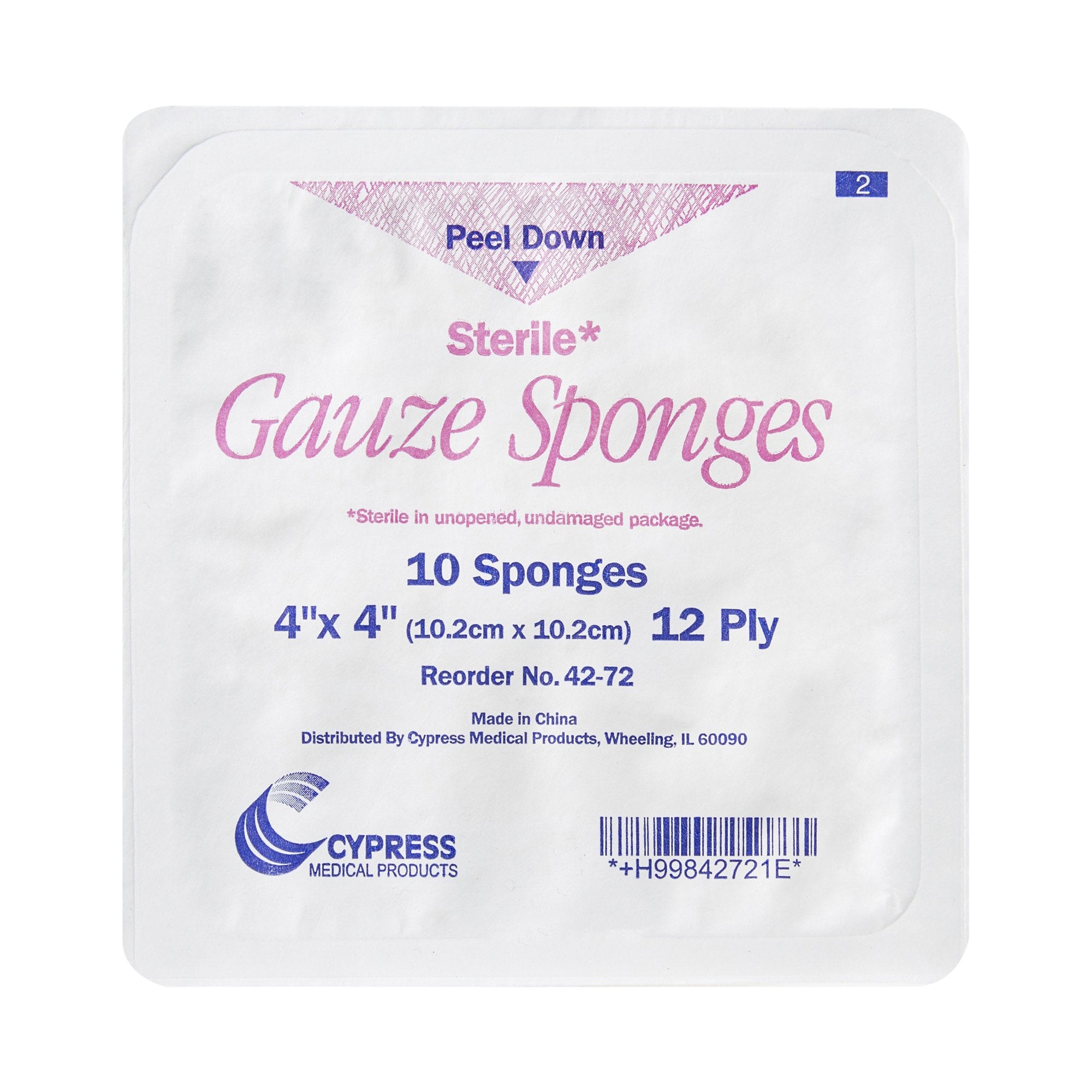 Cypress Sterile Gauze Sponge, 4 x 4 Inch