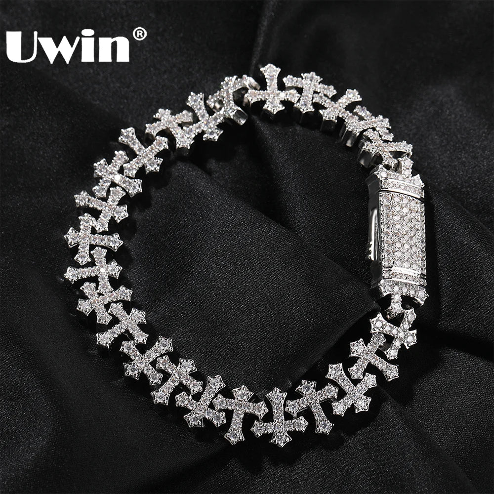 UWIN Iced Cross Chain Bracelets for Men Cubic Zirconia Cross ...