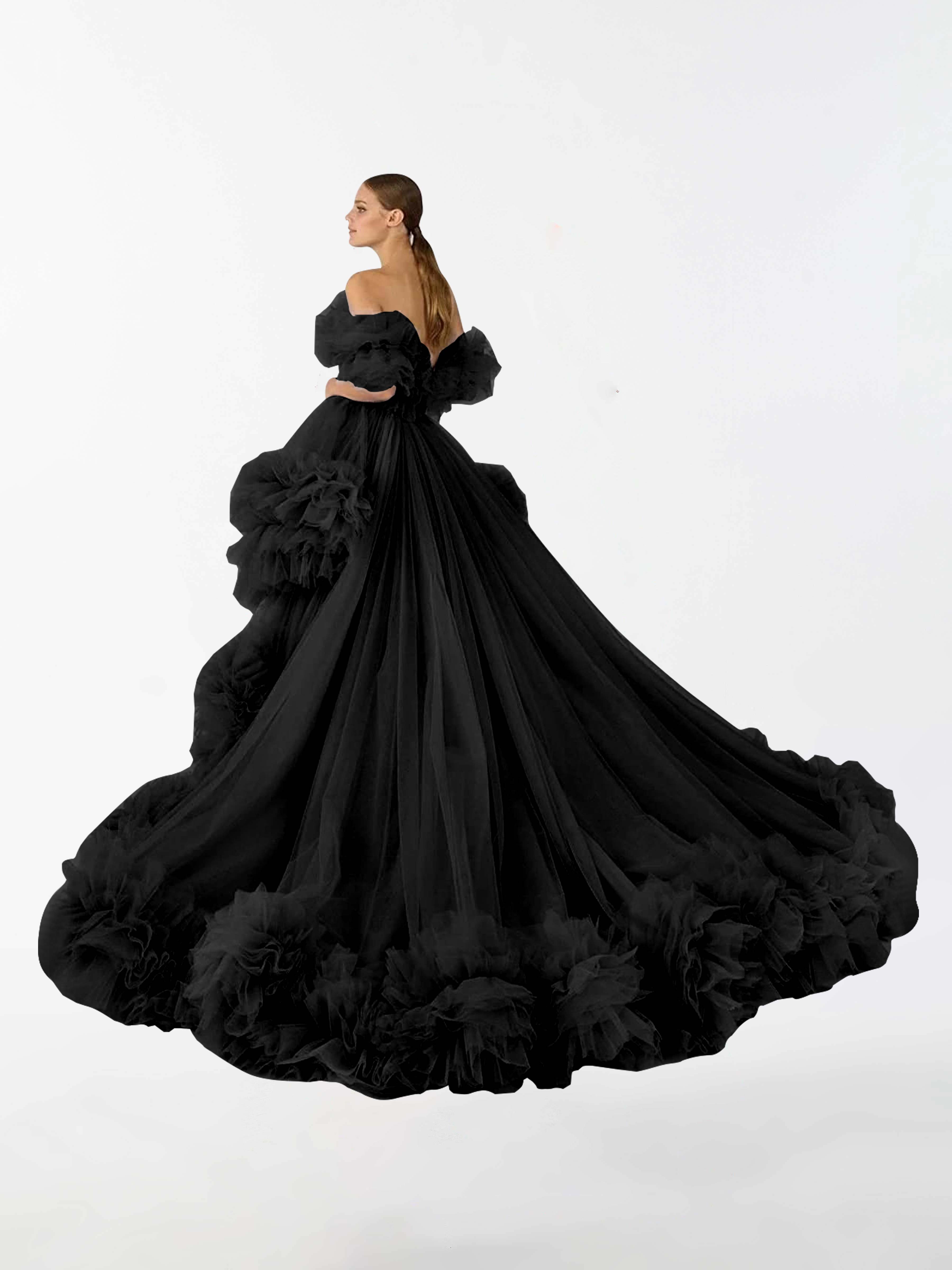 Evangeline Tulle Irregular Ruffled High Low Sweep Brush Train Maternity Dress