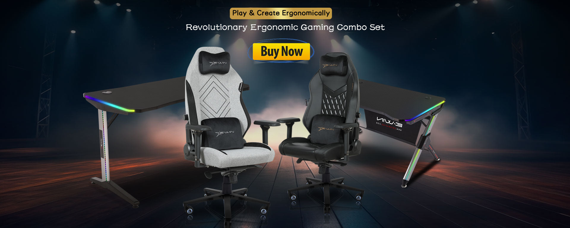 E-WIN Champion Series Revolutionary Upgraded Gaming Chair and RGB Gaming Desk Bundle Set