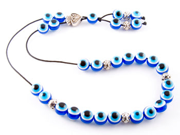 Evil Eye Worry Beads - Round Blue With Patterned Metal Beads - 1 pc.