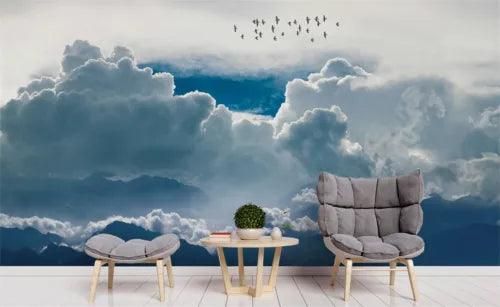 3D Bluesky Cloud Bird Self-adhesive Removeable Wallpaper Wall Mural1 1074