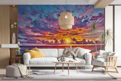 3D Sandbeach Sea Cloud Sunrise Self-adhesive Removeable Wallpaper Wall Mural1