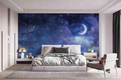 3D Sky  Blue Star Moon Cloud Self-adhesive Removeable Wallpaper Wall Mural1 33