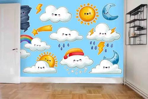 3D Sky Cloud Rainbow Rain Moon Self-adhesive Removeable Wallpaper Wall Mural1