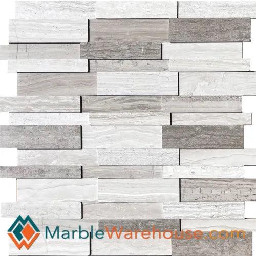 White Wood Marble Mosaic Wall Tile 12.36