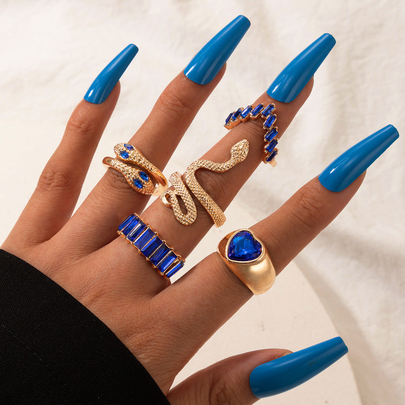  Popular jewelry ring jewelry snake-shaped love ins style five-piece ring female 