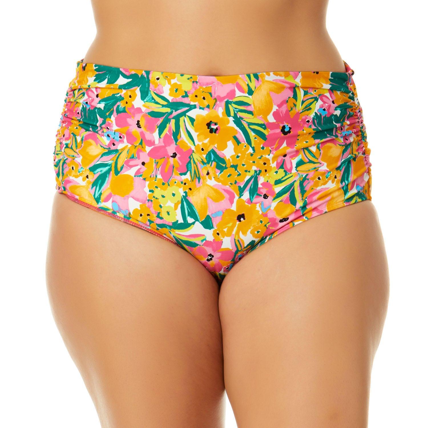 Anne Cole Limited Edition Ladies Convertible High Waist Shirred Swim Bottom, X-Large, Sunshine Floral