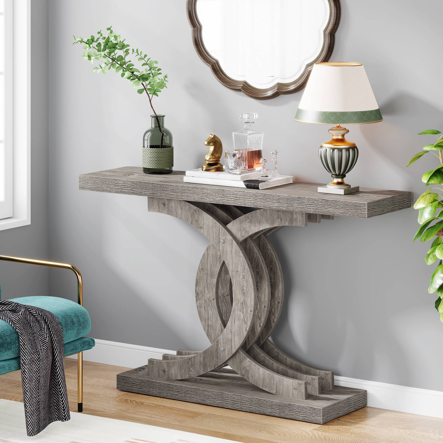 Tribesigns - Console Table, 39-Inch Farmhouse Entryway Table with Geometric Base