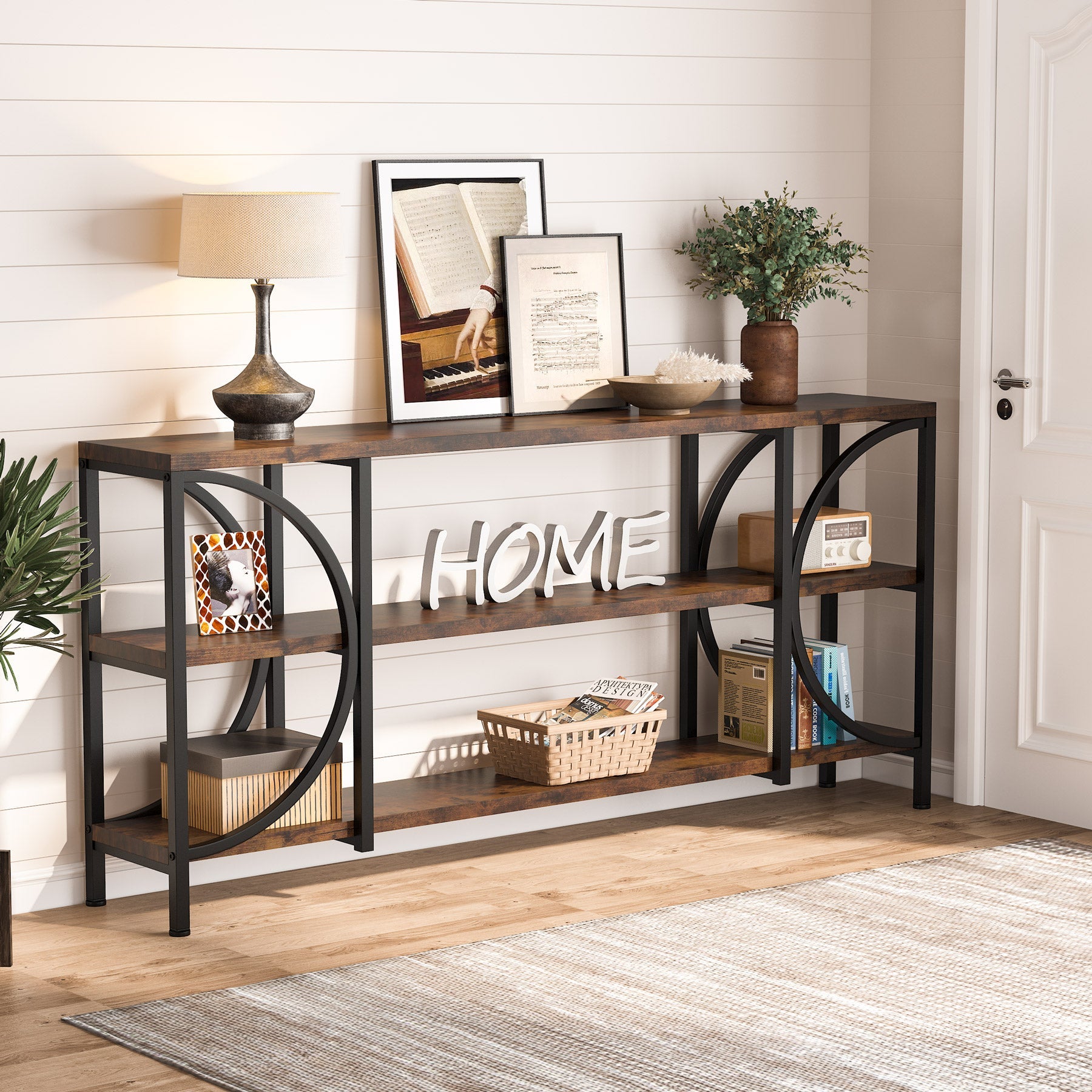 Tribesigns - Console Table, 70.86-Inch Sofa Entryway Table with 3 Tier Storage Shelves, Rustic Brown