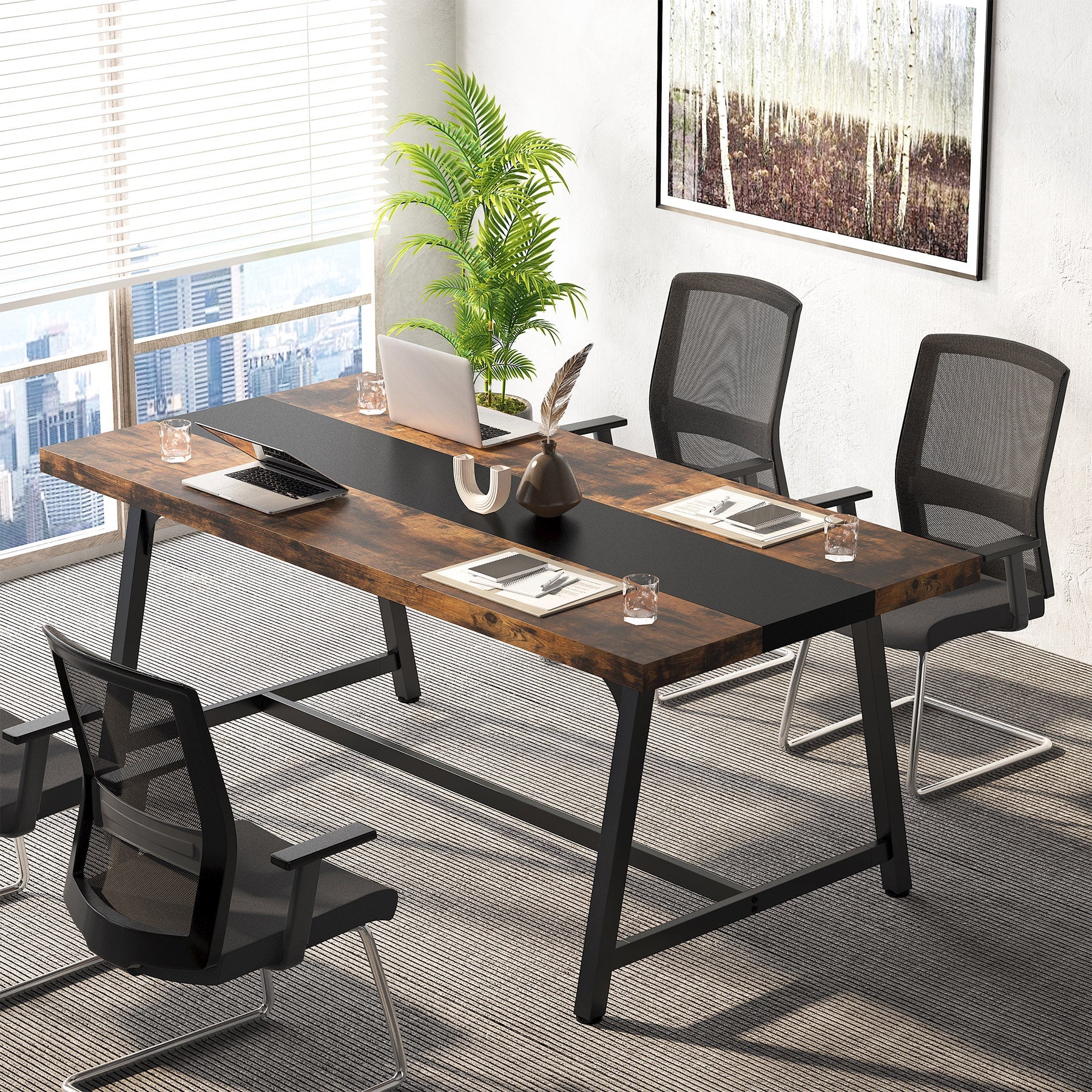 Tribesigns - 6FT Conference Table, 70.8-Inch, Executive Desk Office Computer Meeting Table, Rustic Brown & Black