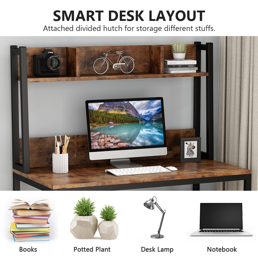 Tribesigns - Computer Desk, Home Office Desk Study Desk with Hutch and Shelves, Brown