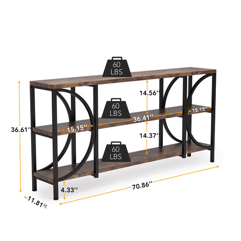 Tribesigns - Console Table, 70.86-Inch Sofa Entryway Table with 3 Tier Storage Shelves, Rustic Brown