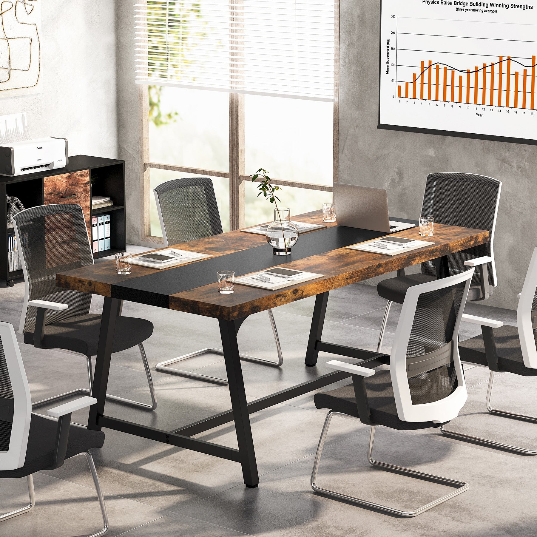 Tribesigns - 6FT Conference Table, 70.8-Inch, Executive Desk Office Computer Meeting Table, Rustic Brown & Black