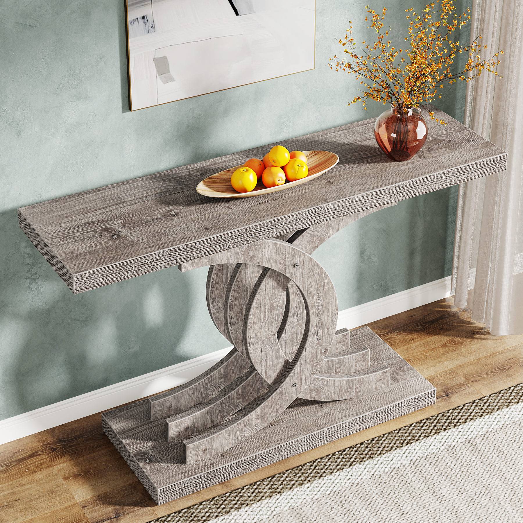 Tribesigns - Console Table, 39-Inch Farmhouse Entryway Table with Geometric Base