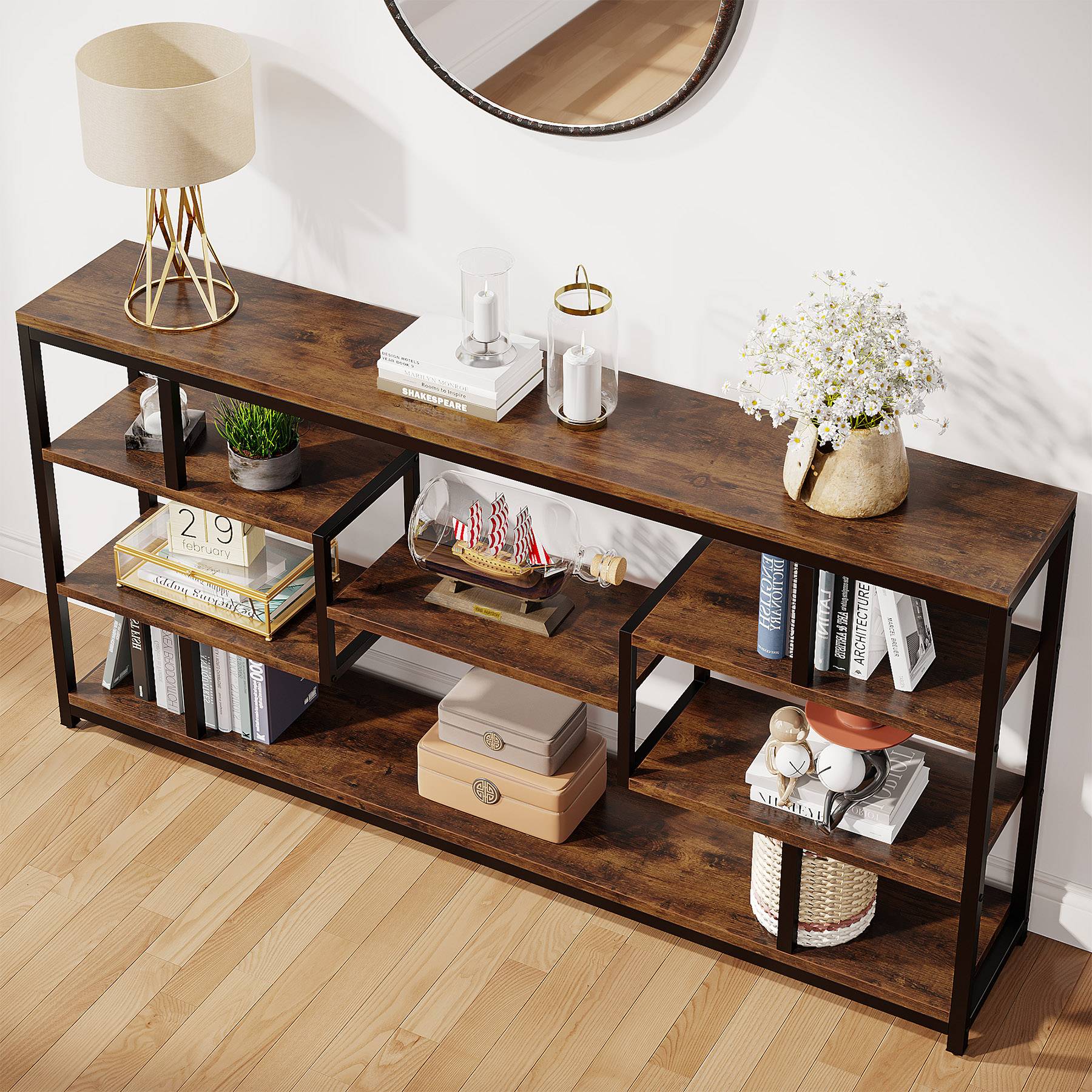 Tribesigns - Console Table, 70.87-Inch Sofa Entryway Table with Open Storage Shelves