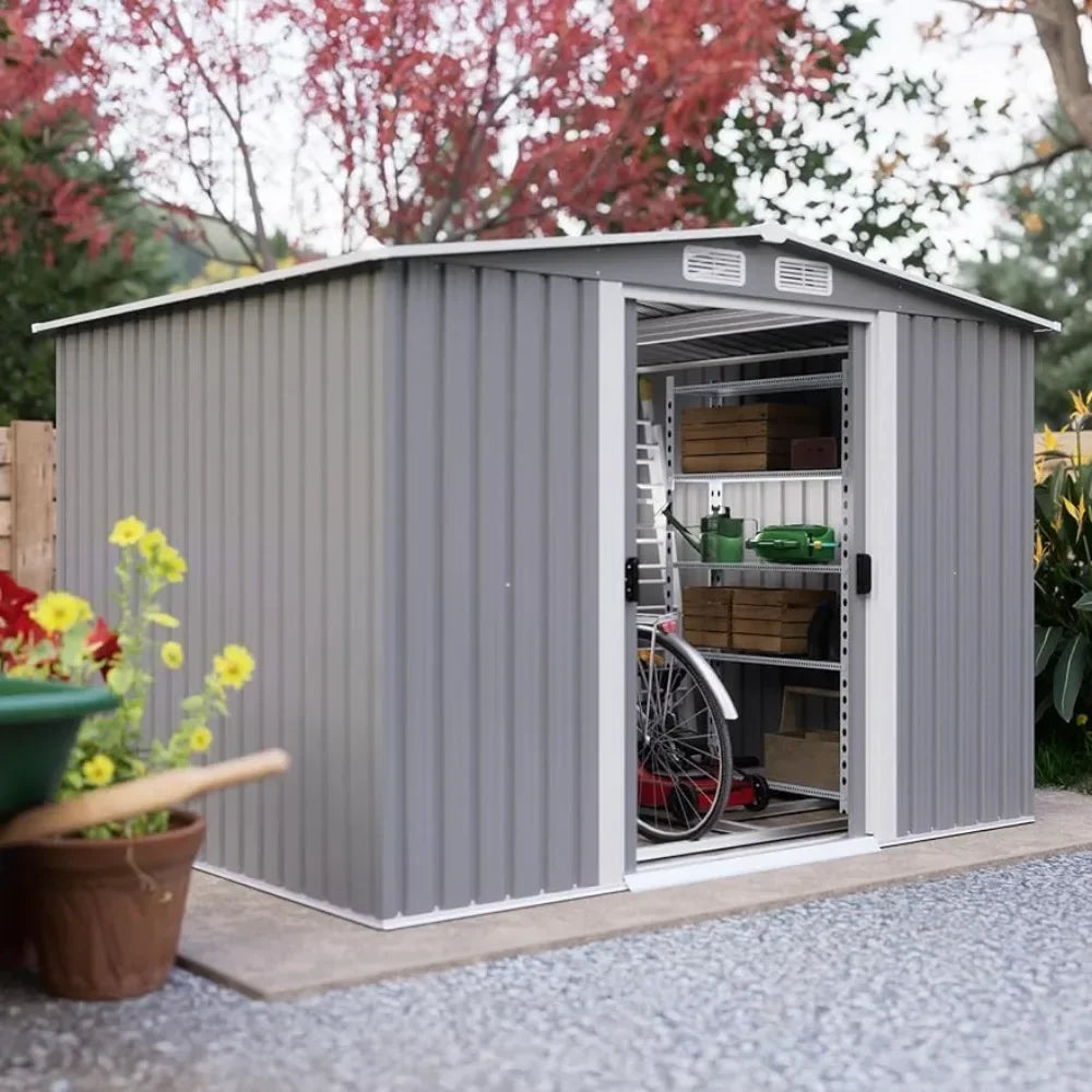 8x6 ft Galvanized Steel Outdoor Storage Shed with Vents