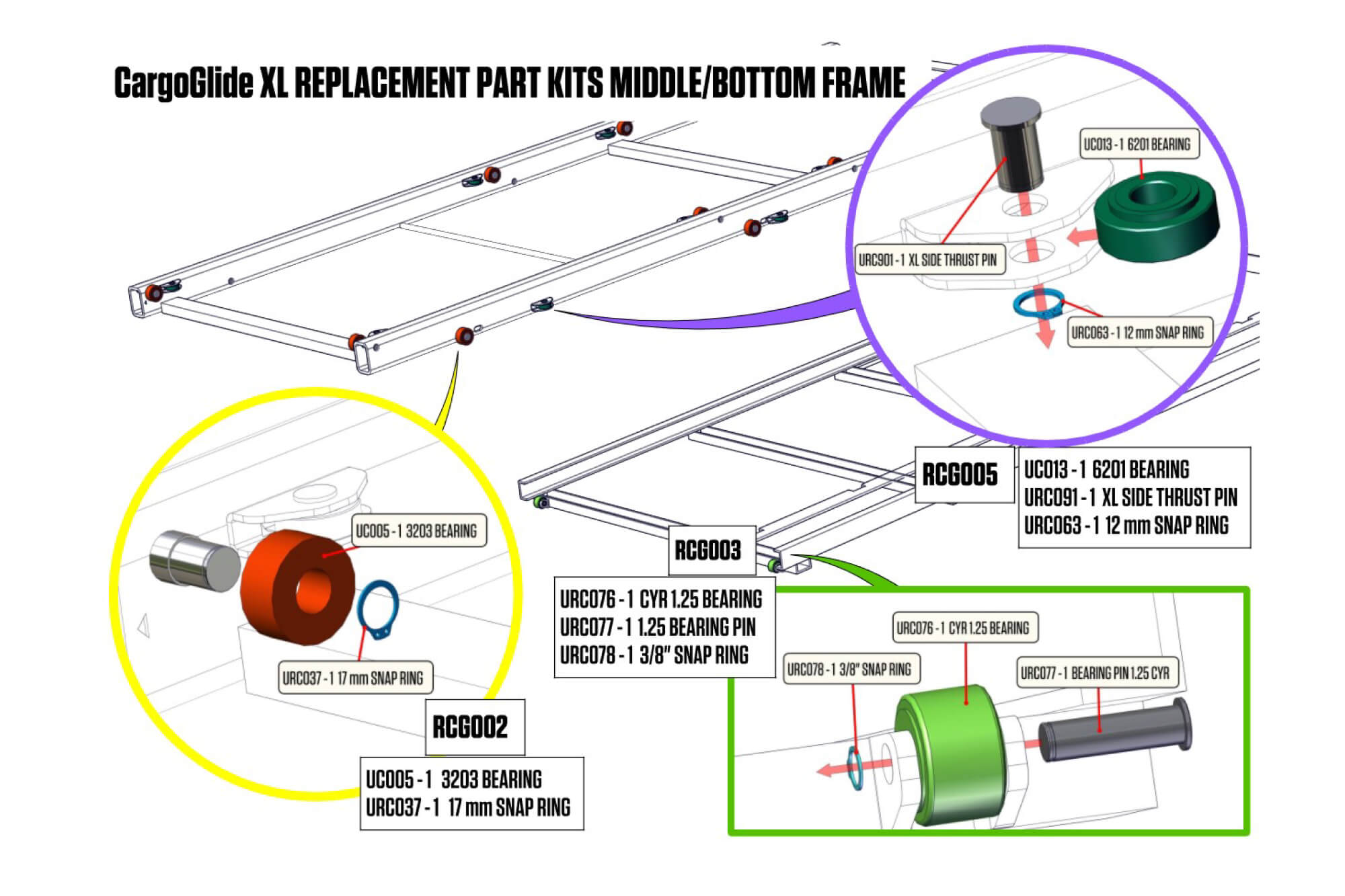 DECKED CargoGlide 70% Extension Replacement Parts