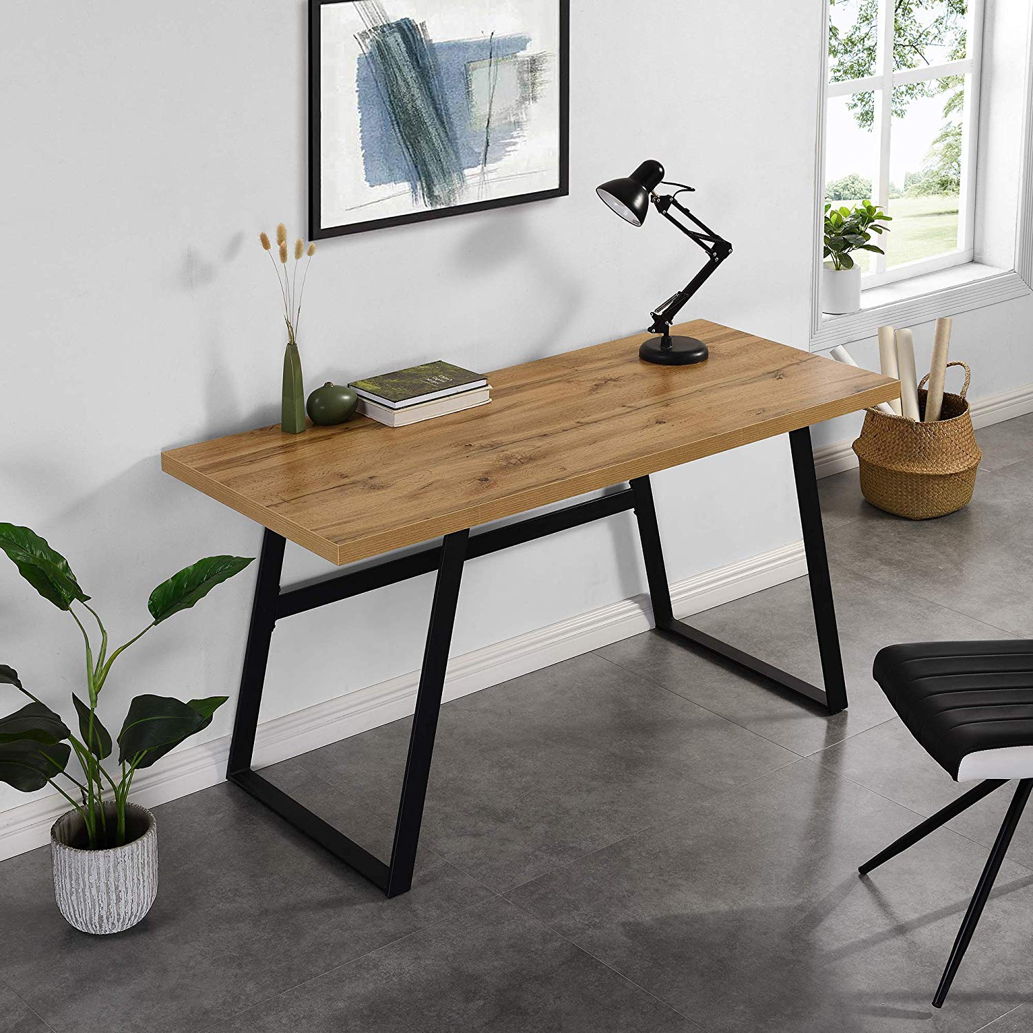 KLOTEN Oak Office Desk with Black Metal Legs