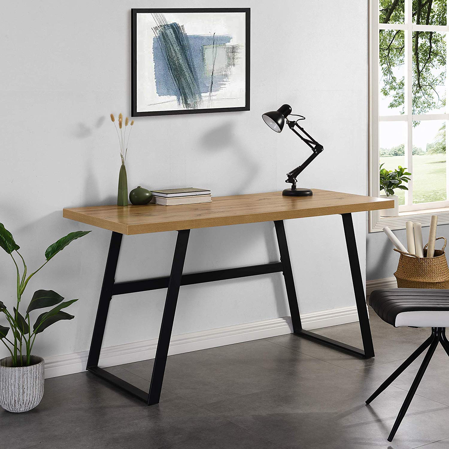 KLOTEN Oak Office Desk with Black Metal Legs