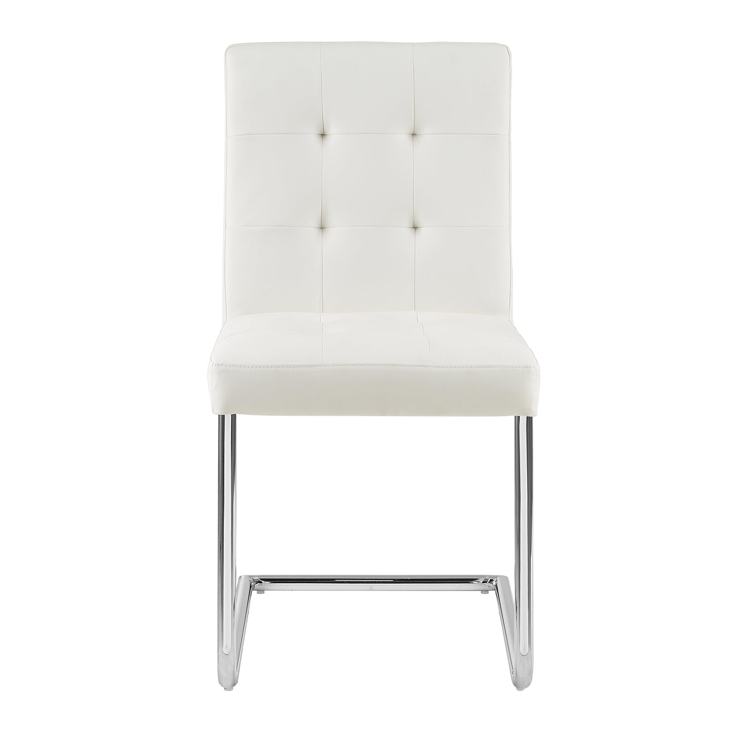 Keyston Set of 2 Cream White PU Leather Upholstered Dining Chairs with Chrome Legs