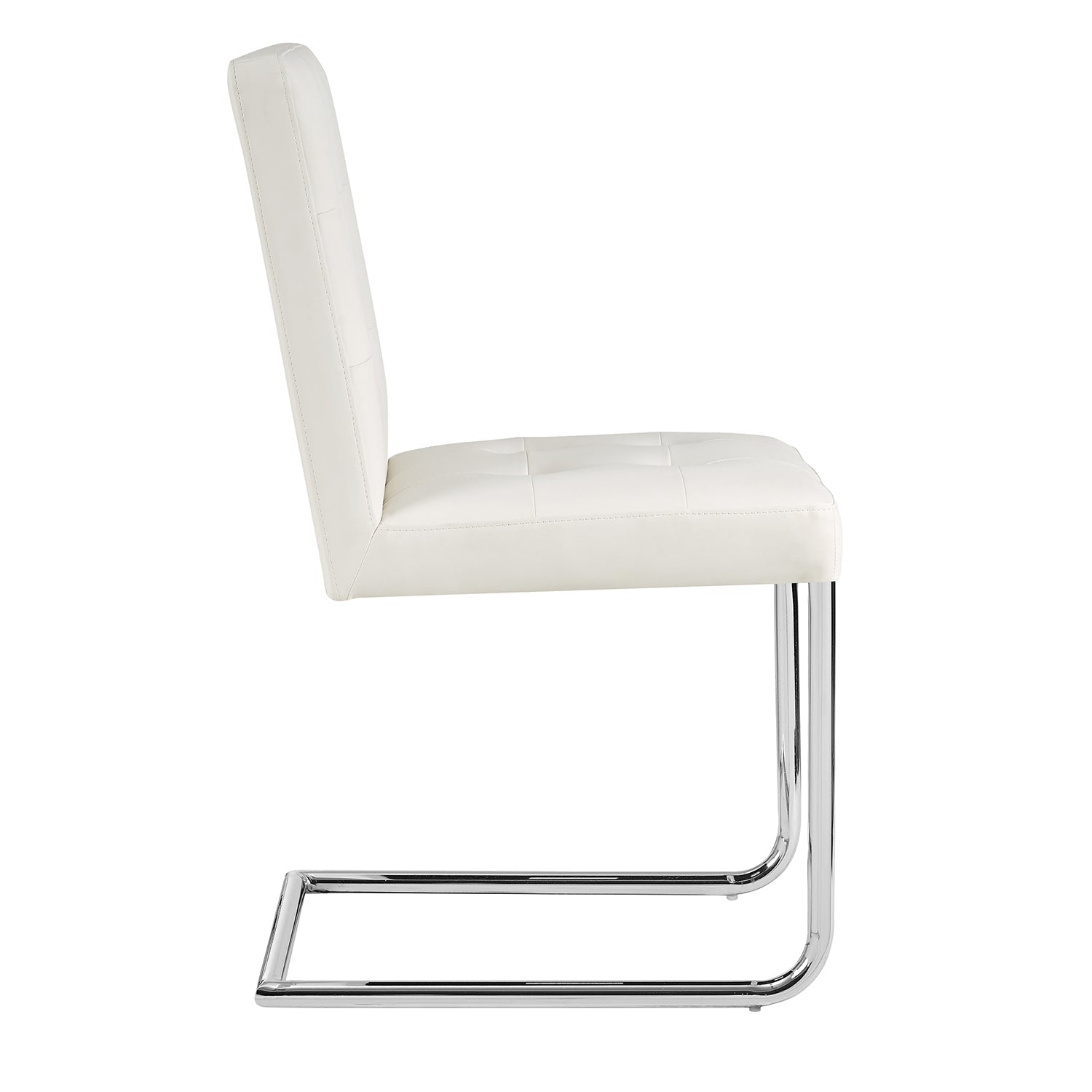 Keyston Set of 2 Cream White PU Leather Upholstered Dining Chairs with Chrome Legs