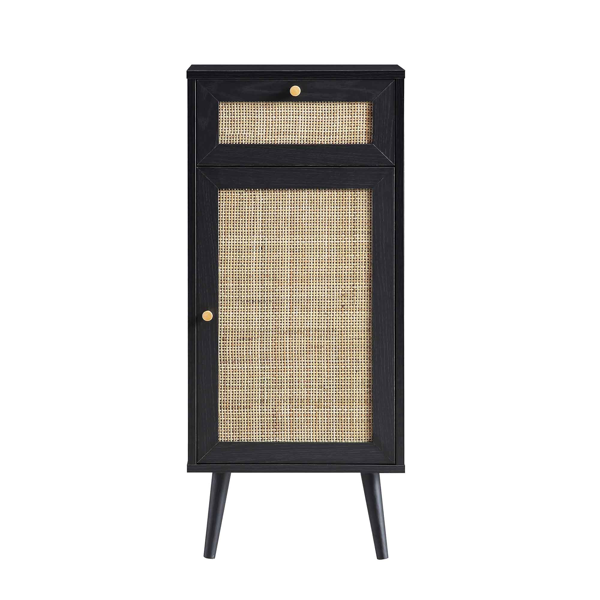 Frances Woven Rattan 1-Door Bathroom Cabinet, Black