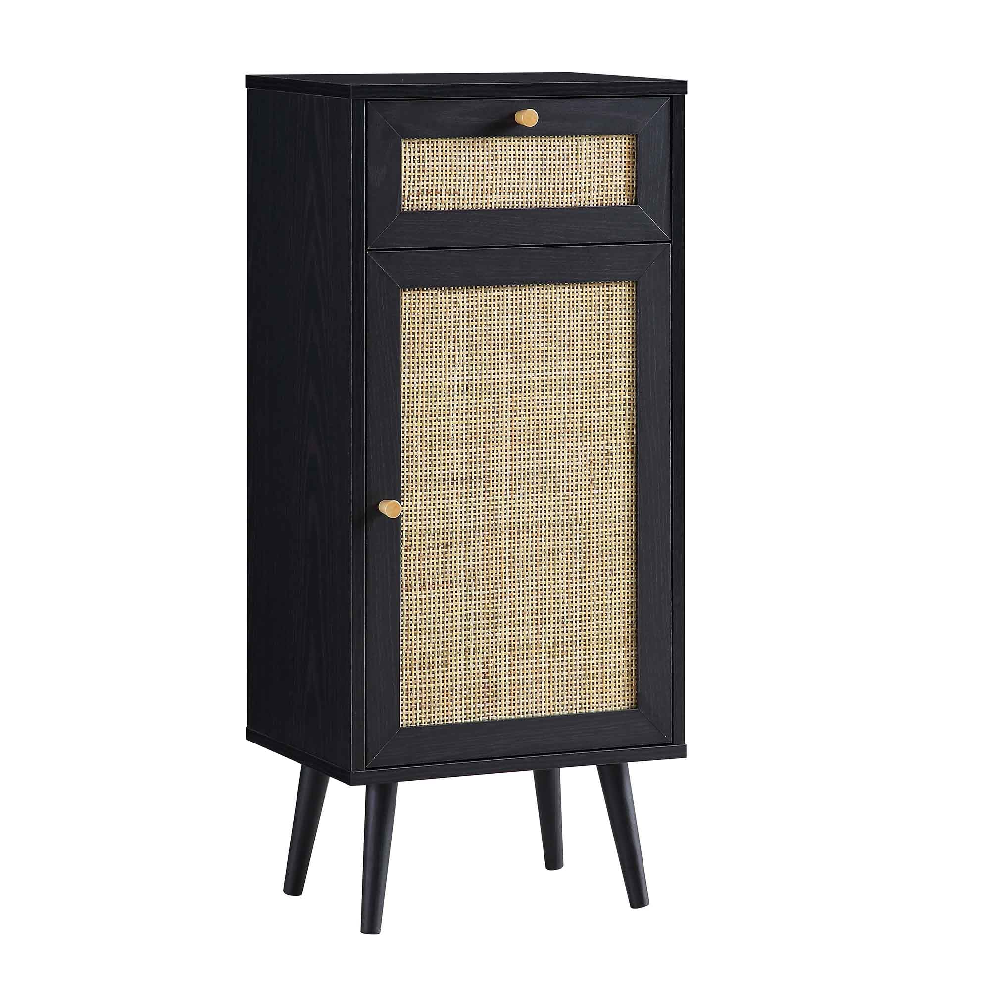 Frances Woven Rattan 1-Door Bathroom Cabinet, Black