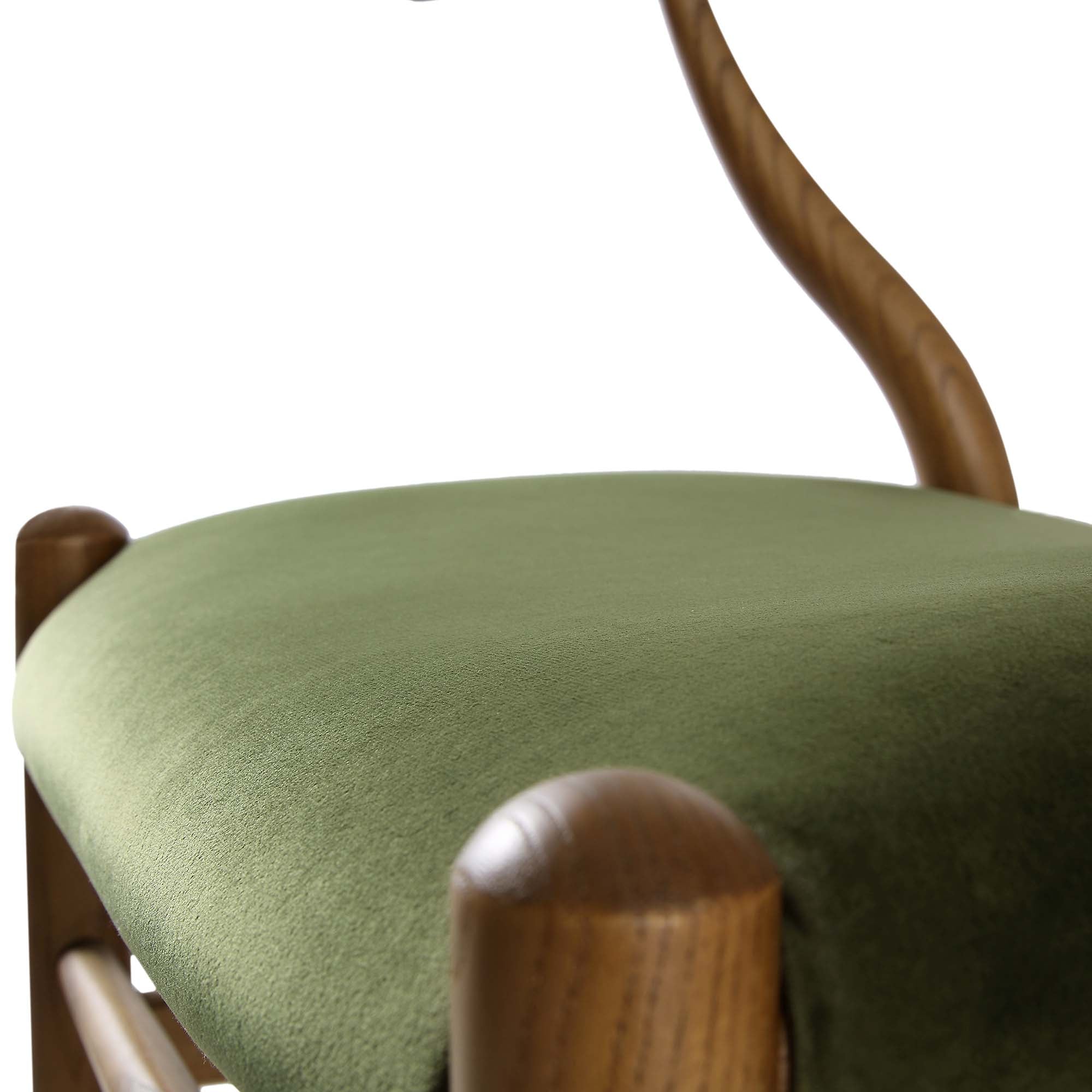 Hansel Wishbone Padded Dining Chair, Moss Green Velvet and Light Walnut Frame