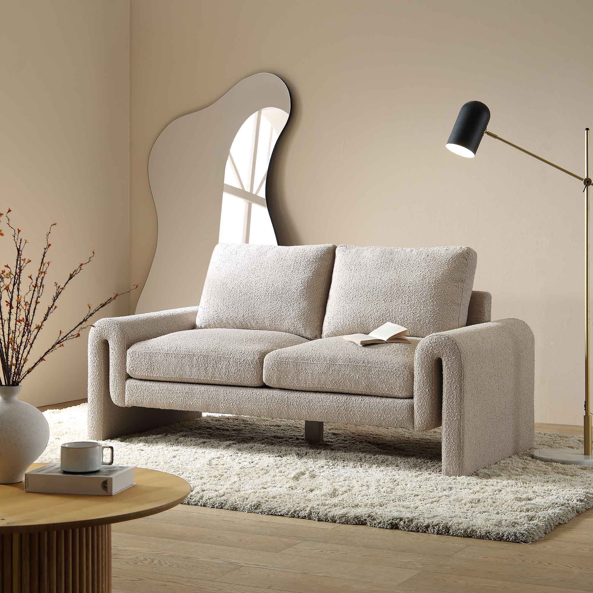 Hampstead Taupe Boucle Curved 2-Seater Sofa