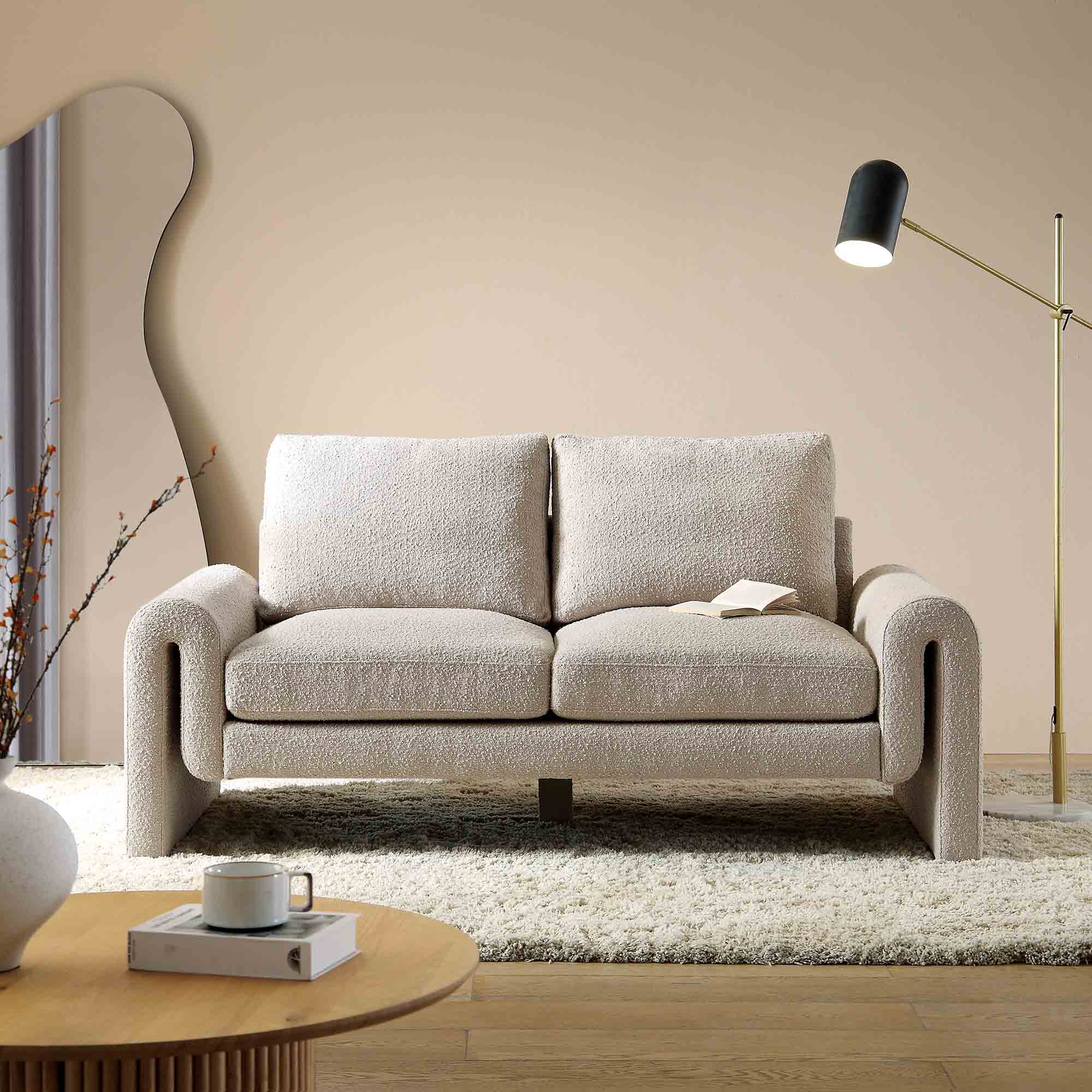 Hampstead Taupe Boucle Curved 2-Seater Sofa