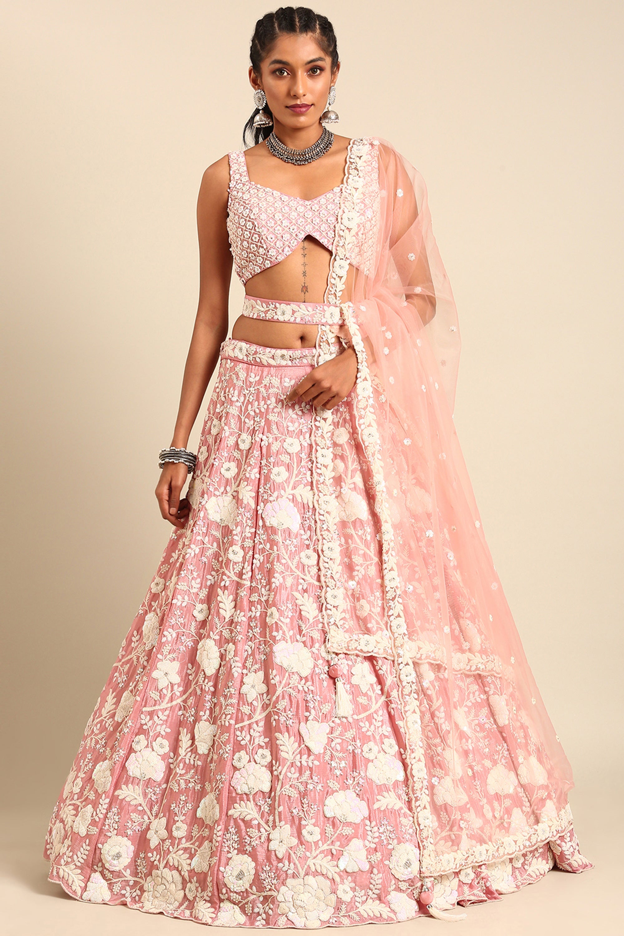 Georgette Fabric Pink Occasion Wear Sequins Work Lehenga Choli