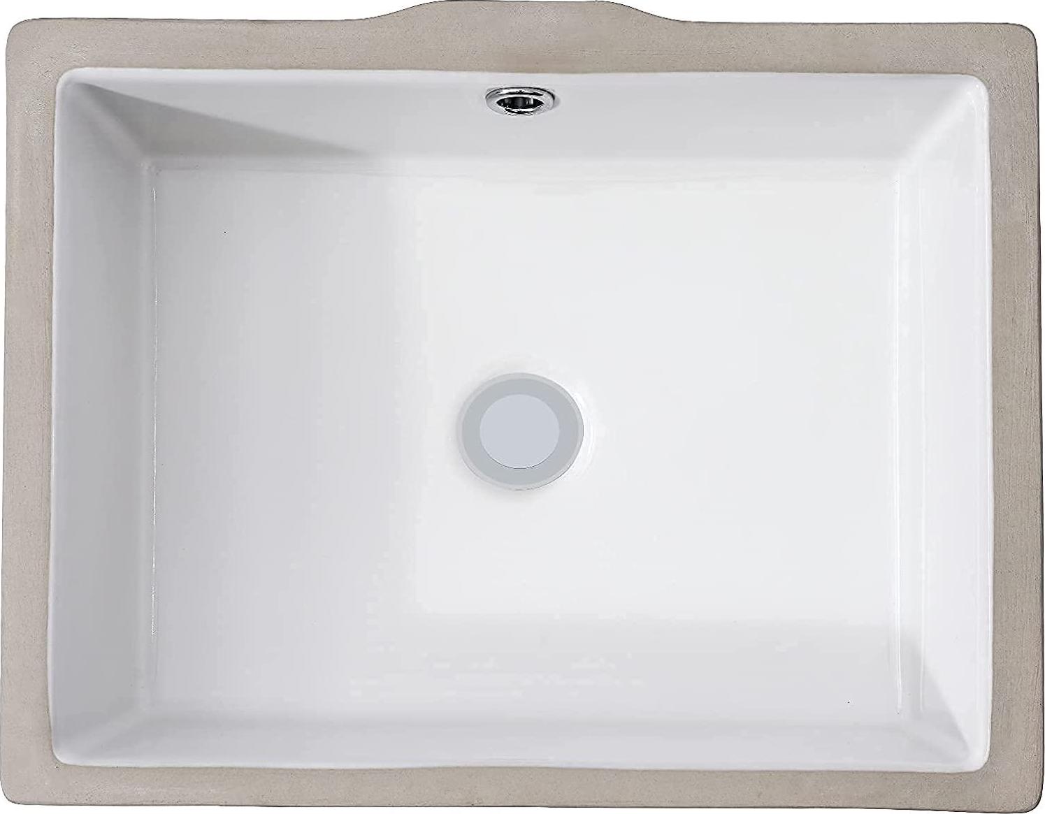 AMASHEN 16.8 x 13 Undermount Bathroom Sink White Rectangular Porcelain Ceramic Vanity Basin with Overflow
