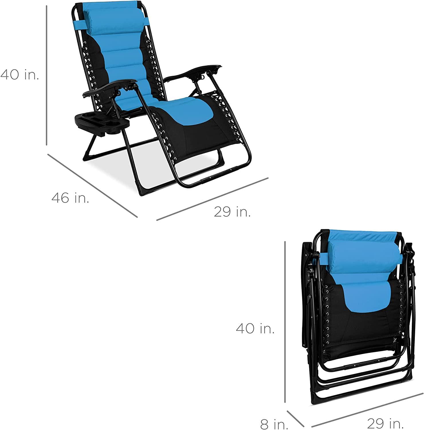 Oversized Padded Zero Gravity Chair, Folding Outdoor Patio Recliner, XL Anti Gravity Lounger for Backyard w/Headrest, Cup Holder, Side Tray, Outdoor Polyester Mesh